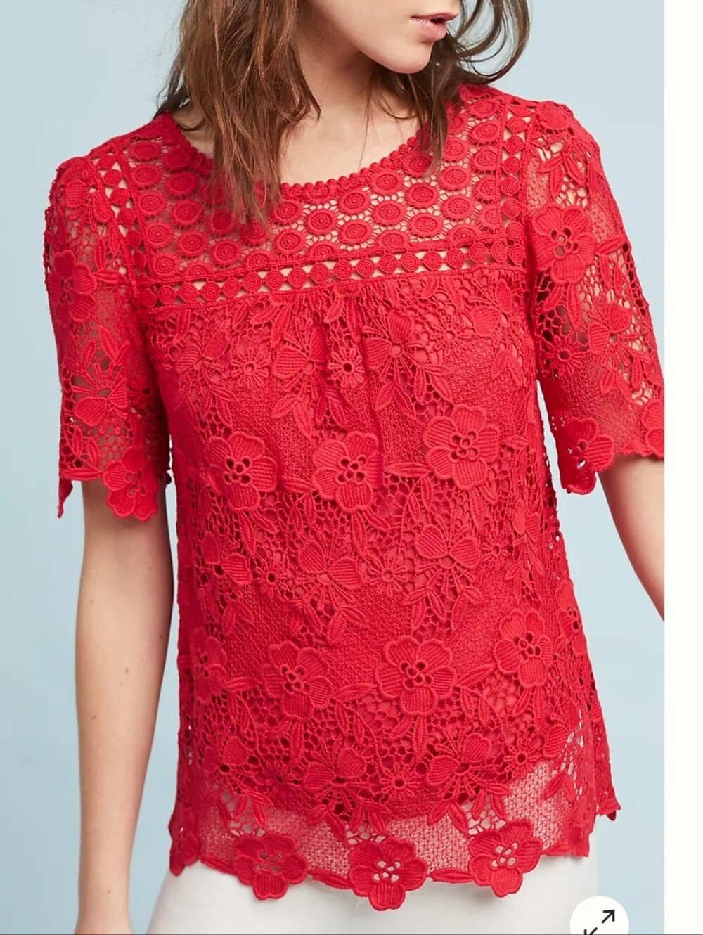 Vanessa Virginia Top Womens 4 Red Floral Crochet Lace Short-Sleeve Blouse